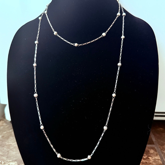 Sterling 925 Silver 6mm Bead Paperclip Link Station IBB Italy Long Necklace 50" - Picture 9 of 10